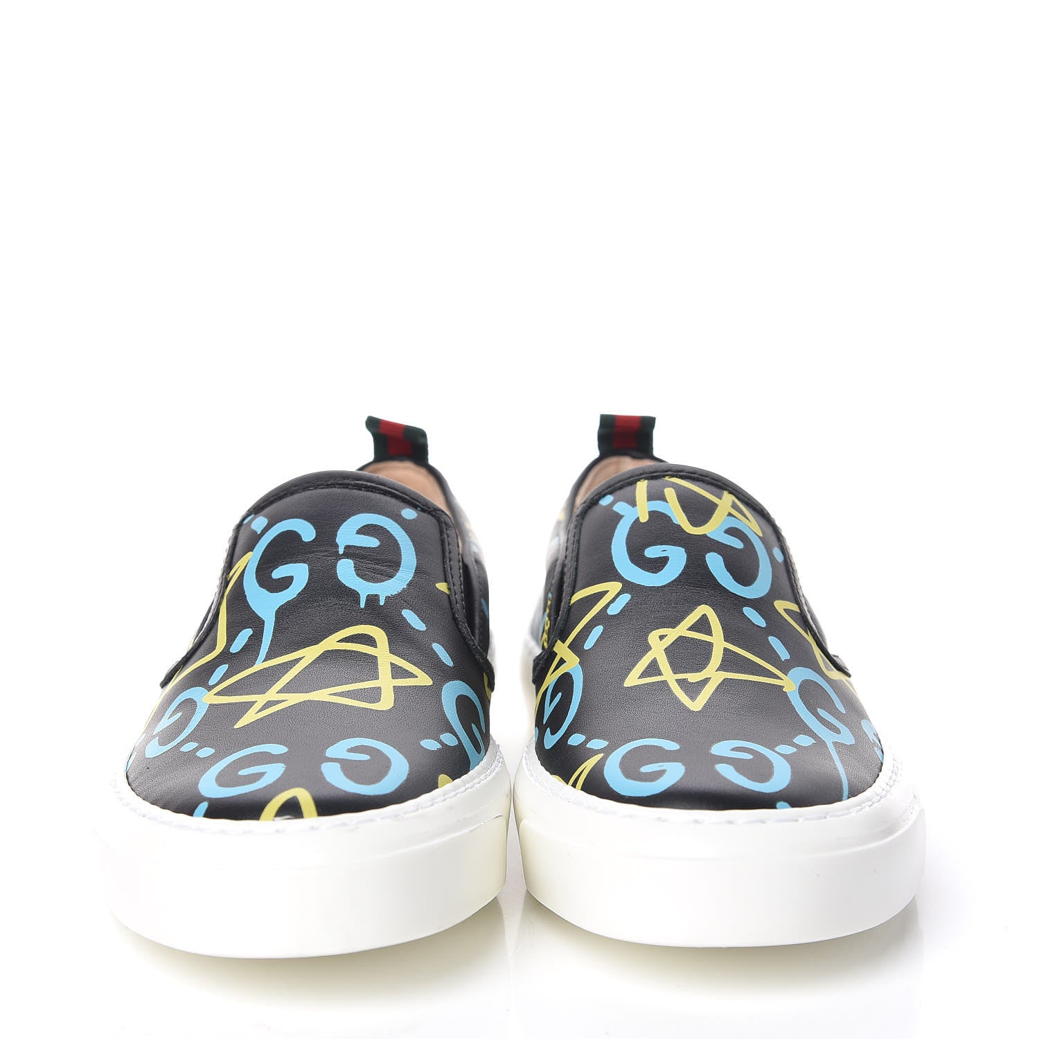 Gucci Calfskin GucciGhost Print Womens Slip On Sneakers 34.5 Black New Acquamarine 2 of 10