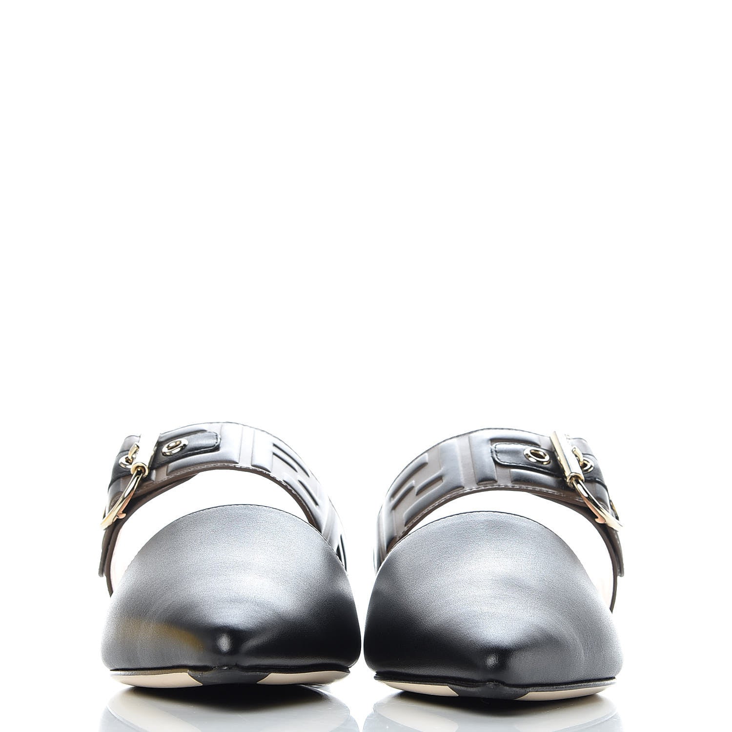 Fendi Vitello FF Embossed Buckle Flat Mules 36 Maya Black 2 of 8