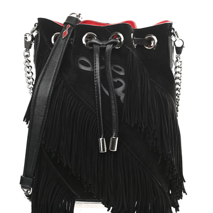 Christian Louboutin Suede Calfskin Fringe Marie Jane Bucket Black 7 of 12