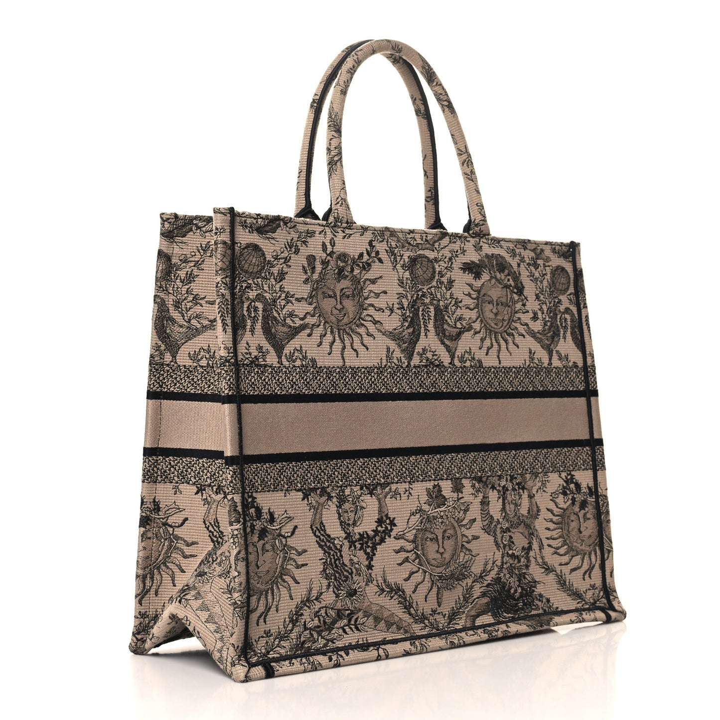 Canvas Embroidered Large Toile de Jouy Soleil Book Tote Beige