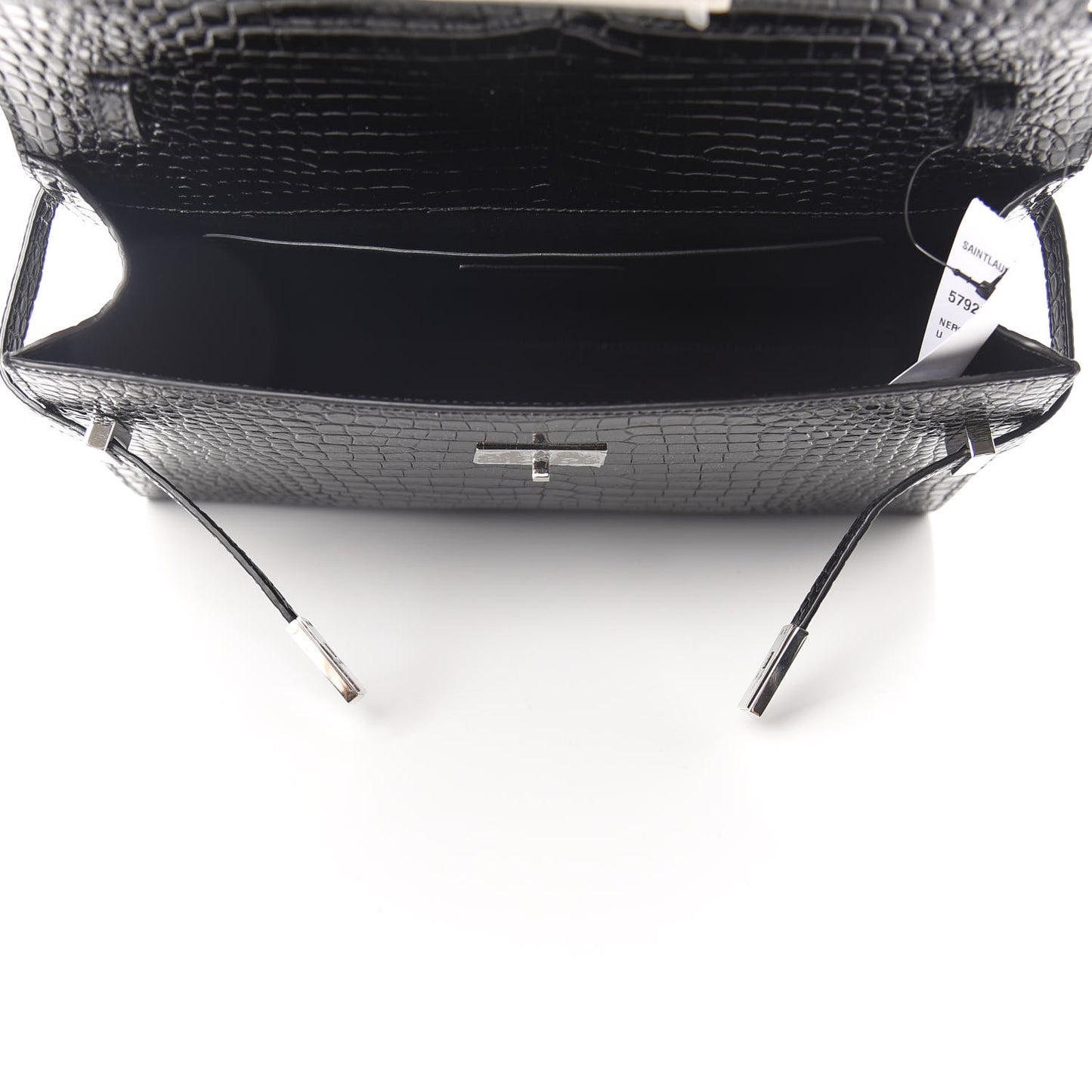 Shiny Calfskin Crocodile Embossed Manhattan Baguette Black