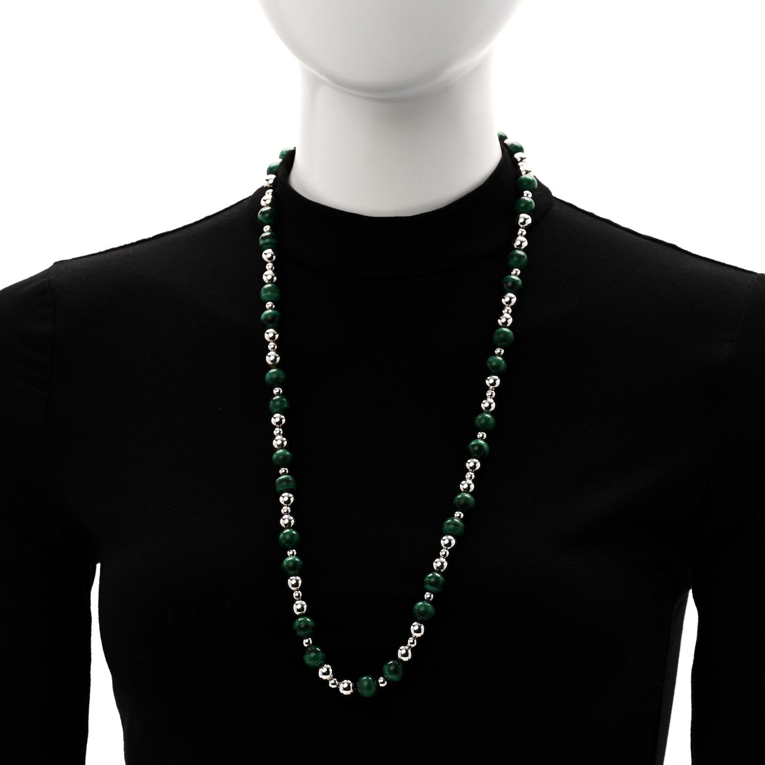 Tiffany Sterling Silver Malachite Bead Necklace 2 of 5