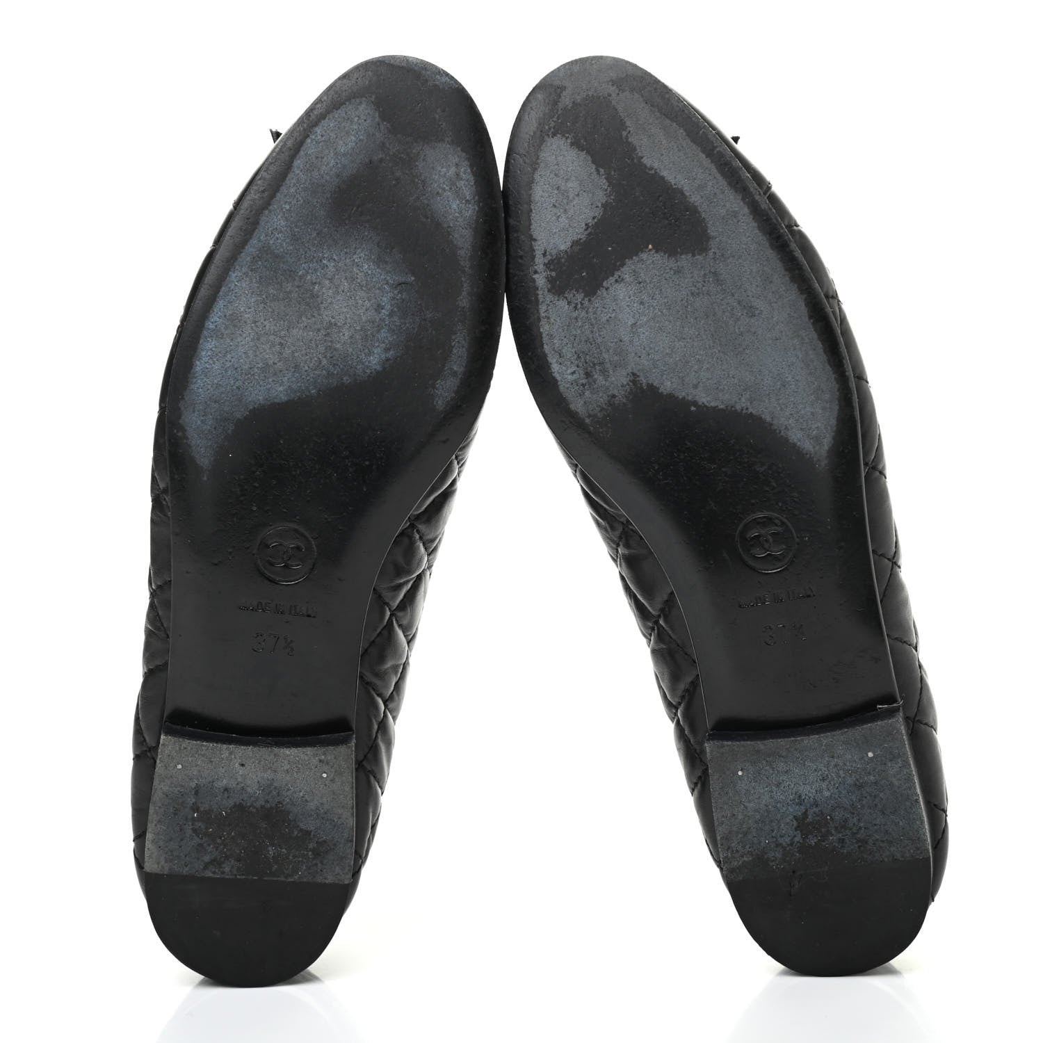 Chanel Aged Calfskin Quilted CC Cap Toe Ballerina Flats 37.5 Black 5 of 10