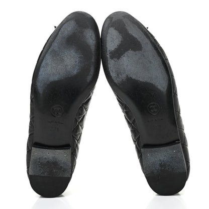 Chanel Aged Calfskin Quilted CC Cap Toe Ballerina Flats 37.5 Black 5 of 10