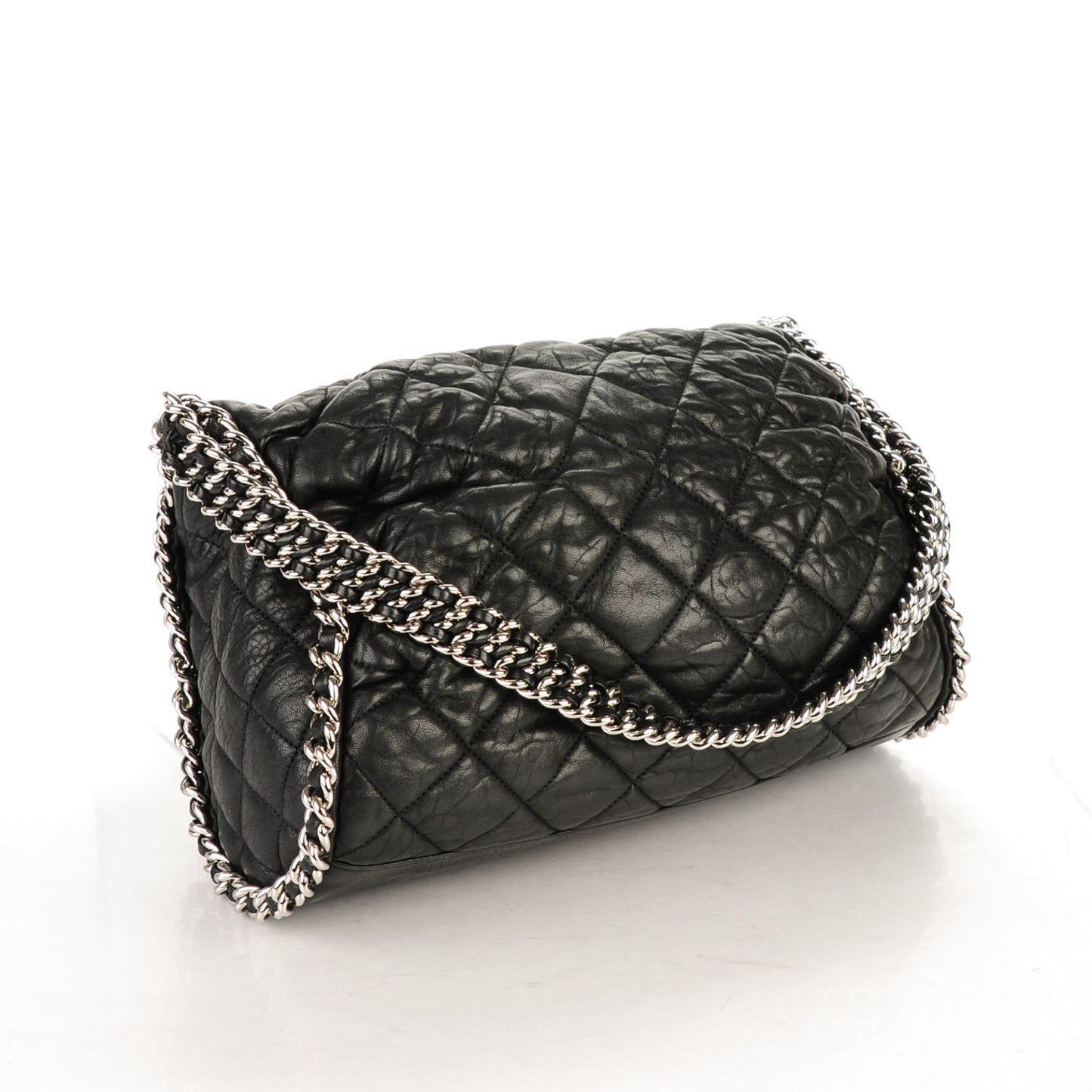 Washed Lambskin Chain Around Hobo Black