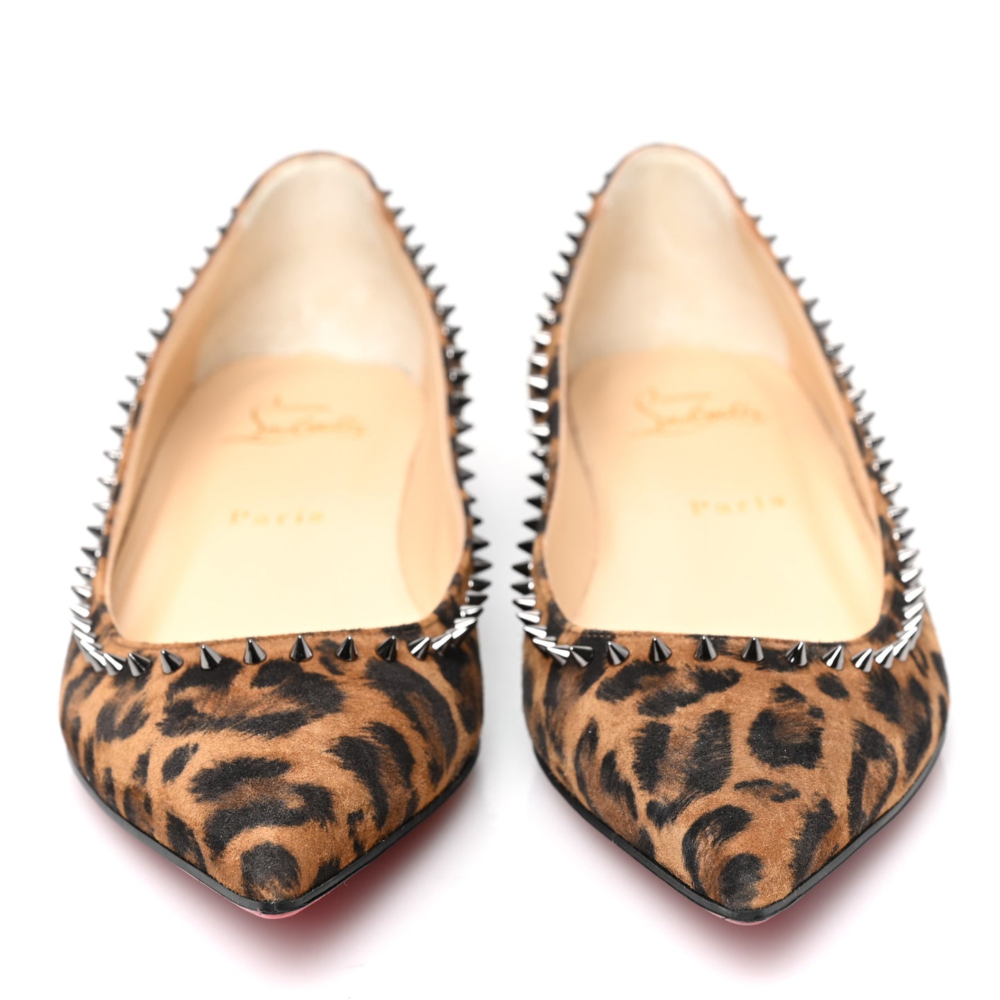 Calf Hair Spike Leopard Print Flats 38 Brown