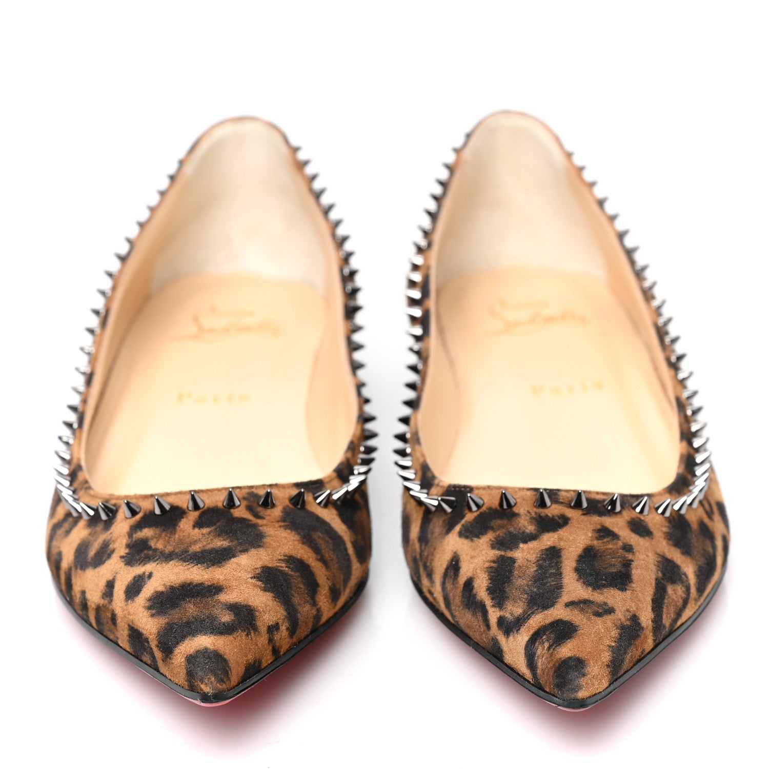 Christian Louboutin Calf Hair Spike Leopard Print Flats 38 Brown 2 of 7