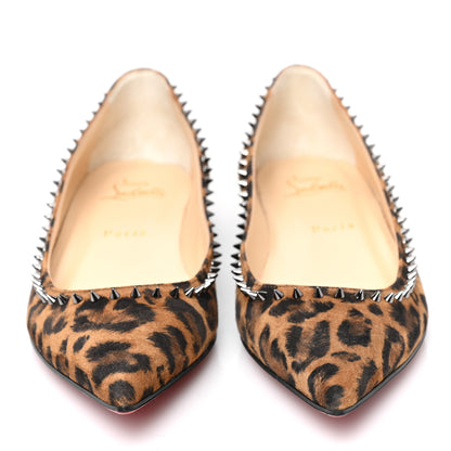 Christian Louboutin Calf Hair Spike Leopard Print Flats 38 Brown 2 of 7