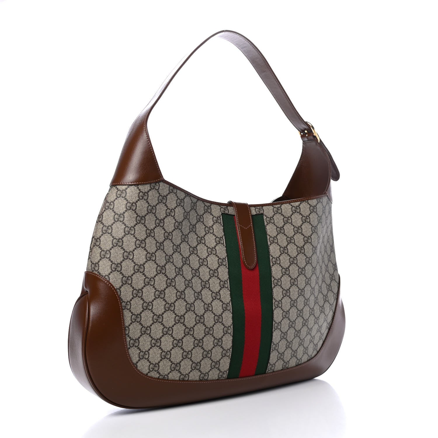 Gucci GG Supreme Monogram Calfskin Web Large Jackie 1961 Hobo Beige Brown Sugar 2 of 5