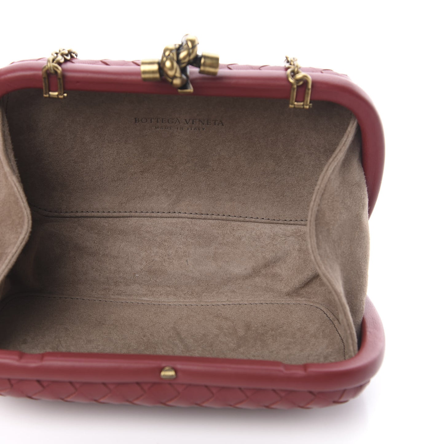Nappa Intrecciato Chain Knot Clutch Bordeaux