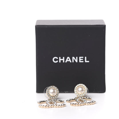 Chanel Crystal Pearl Bow-tiful CC Drop Earrings Gold 5 of 5