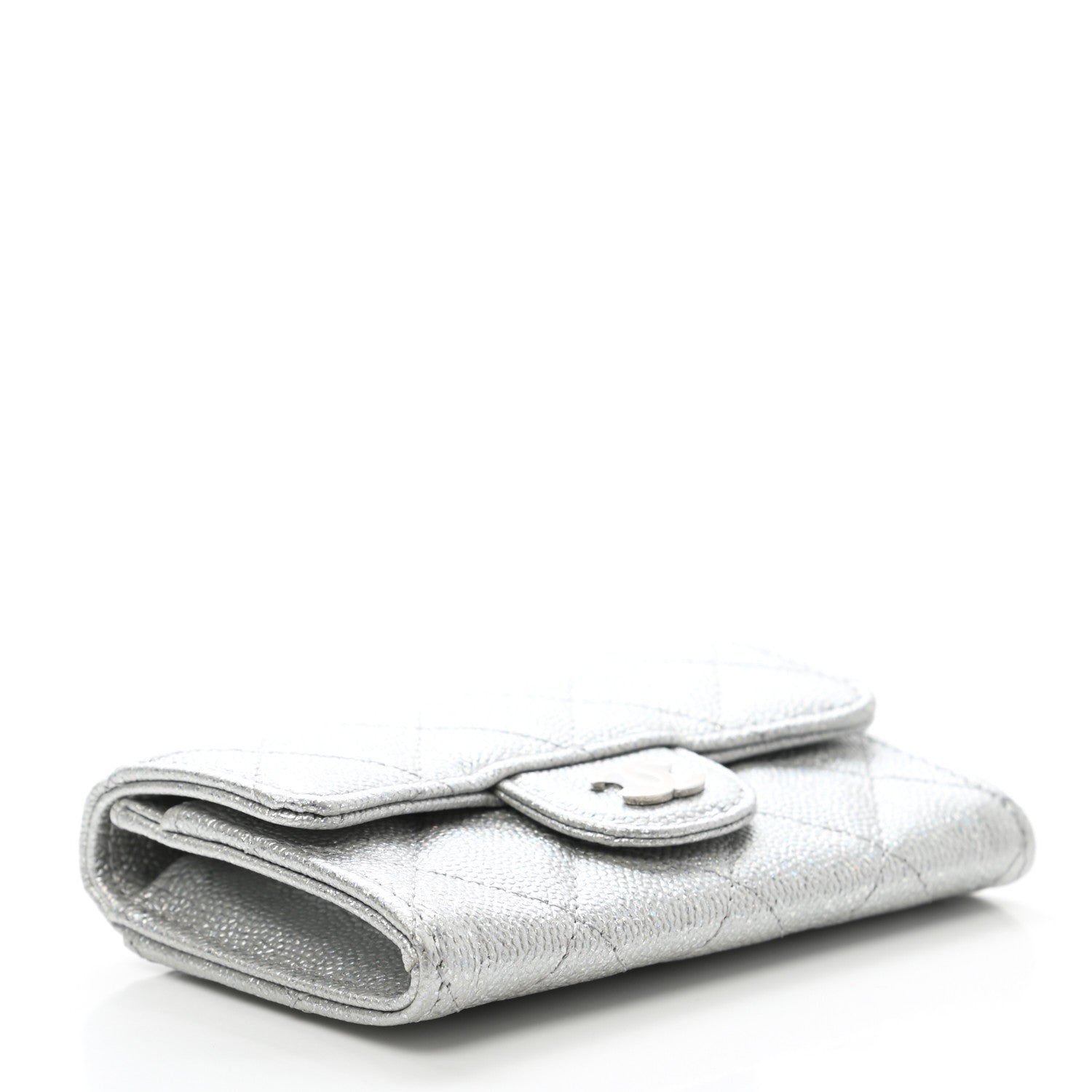 Chanel Glittered Metallic Caviar Quilted Flap Card Holder Wallet Silver 4 of 9