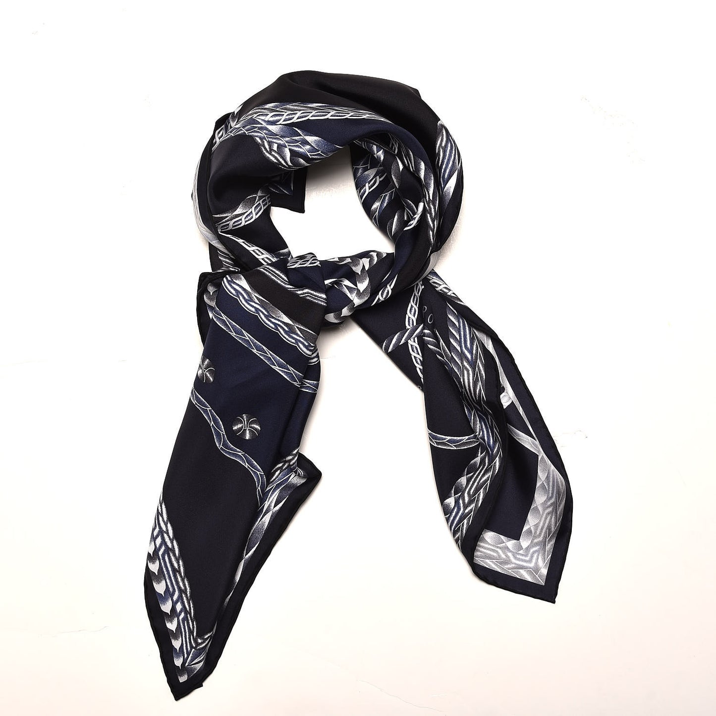 Silk Robe Du Soir Scarf 90 Marine Encre Blanc