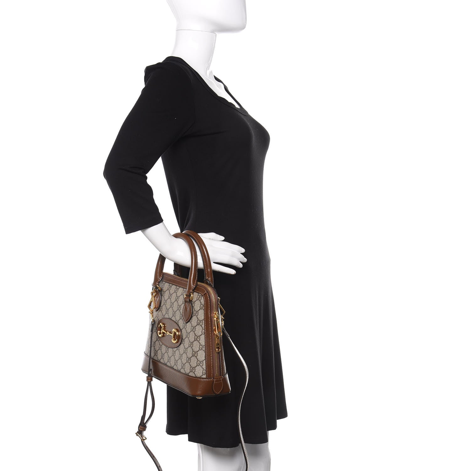 Gucci GG Supreme Monogram Azalea Calfskin Small Horsebit 1955 Top Handle Bag Beige Ebony Brown Sugar 3 of 12