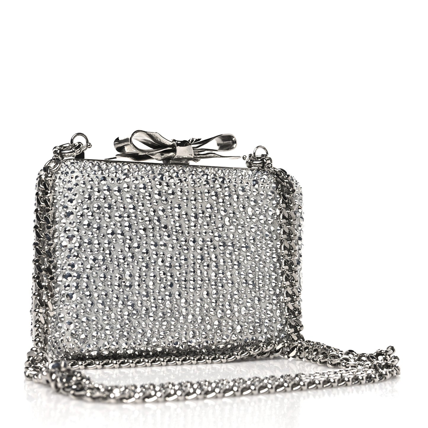 Crystal Strass Fiocco Box Clutch Silver