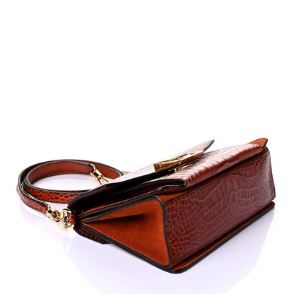 Givenchy Calfskin Crocodile Embossed Suede Small GV3 Shoulder Bag Cognac 3 of 6