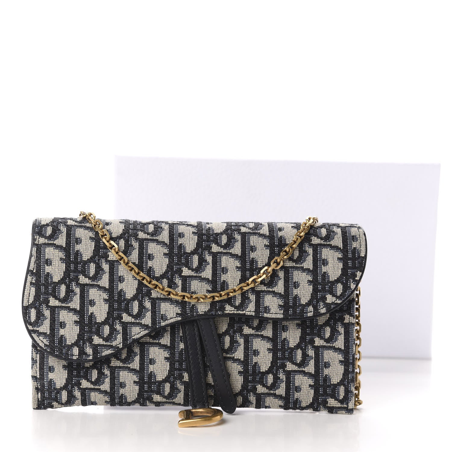 Christian Dior Oblique Saddle Chain Long Wallet Blue 12 of 12