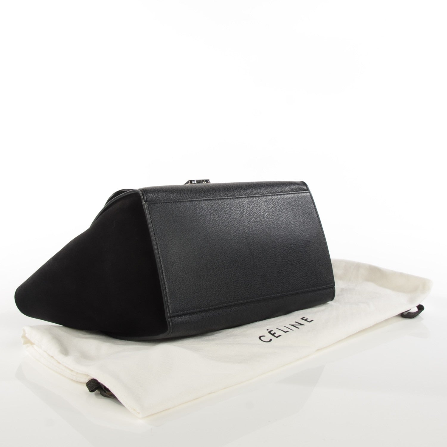 Celine Drummed Calfskin Suede Small Trapeze Black 4 of 7