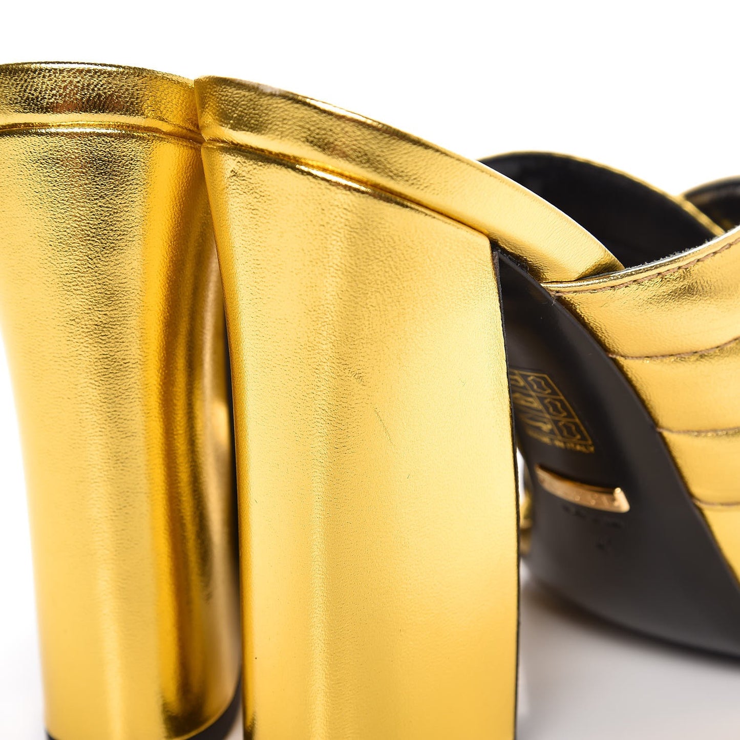 Metallic Nappa Webby Crossover High Heel Slide Sandals 41 Oro Vecchio