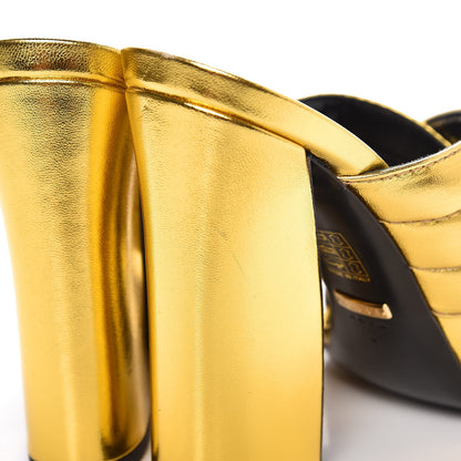 Gucci Metallic Nappa Webby Crossover High Heel Slide Sandals 41 Oro Vecchio 9 of 10