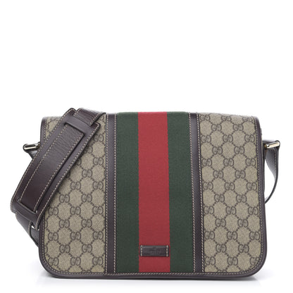 Gucci GG Plus Monogram Web Medium Flap Messenger Beige Dark Brown 1 of 13