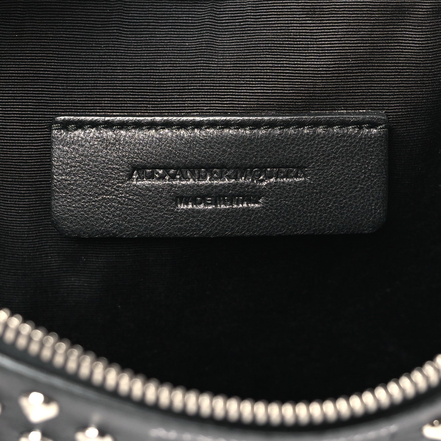 Calfskin Studded Skull Zip Pouch Black