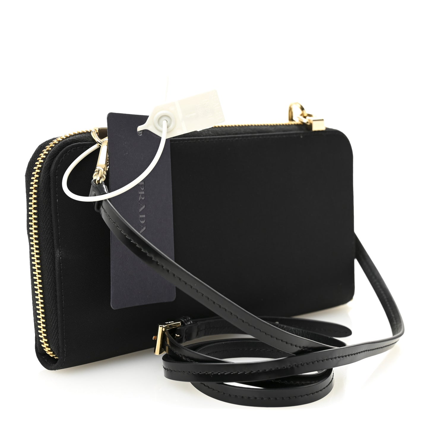 Re-Nylon Tessuto Brushed Calfskin Crossbody Wallet Black