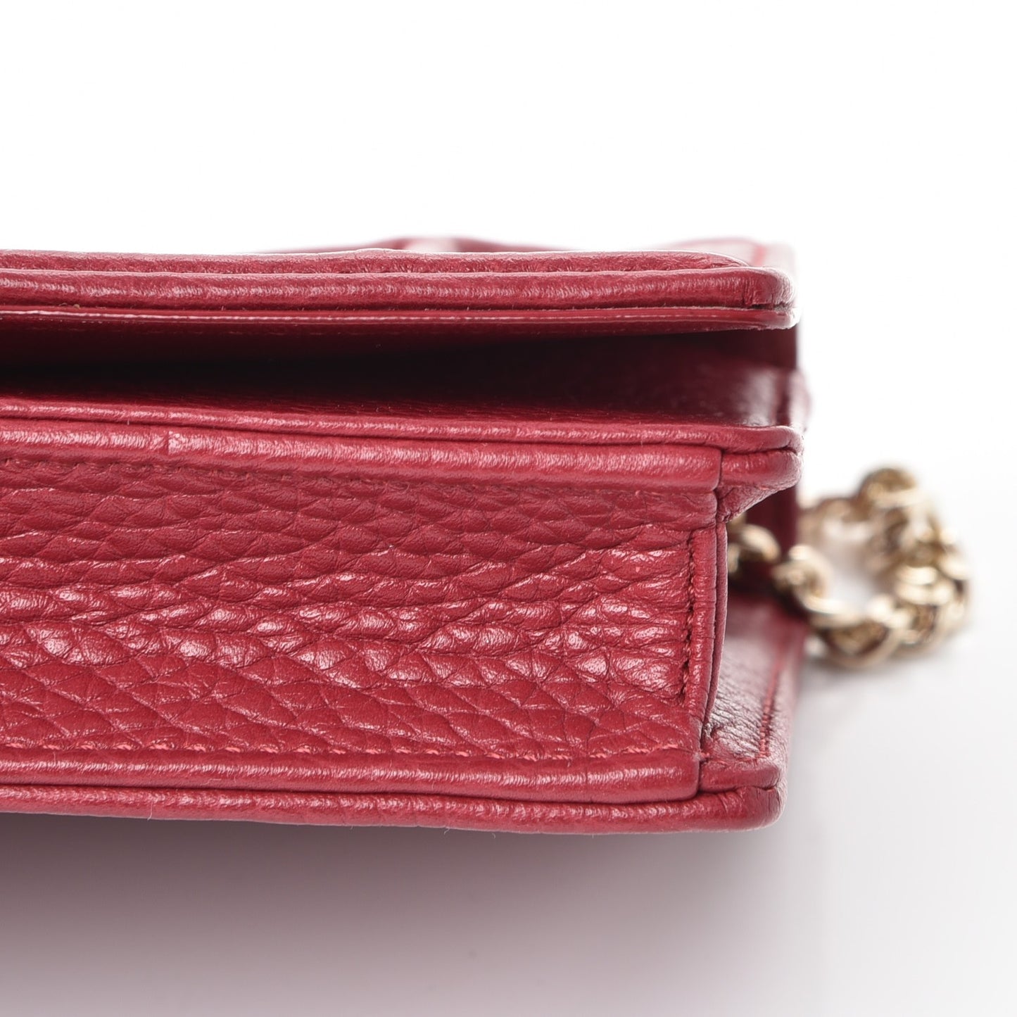 Grained Calfskin Diorama Wallet on Chain Pouch Burgundy