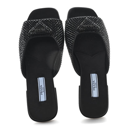 Prada Satin Crystal Logo 10mm Slide Sandals  35 Black 2 of 8