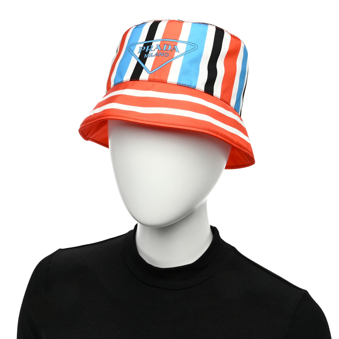 Re-Nylon Logo Striped Womens Bucket Hat L Arancio Mare