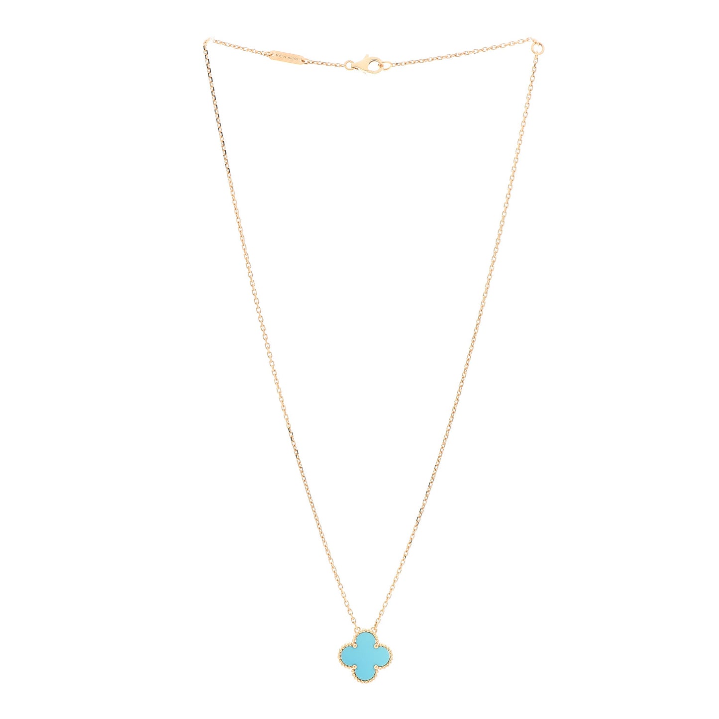 18K Yellow Gold Turquoise Vintage Alhambra Pendant Necklace