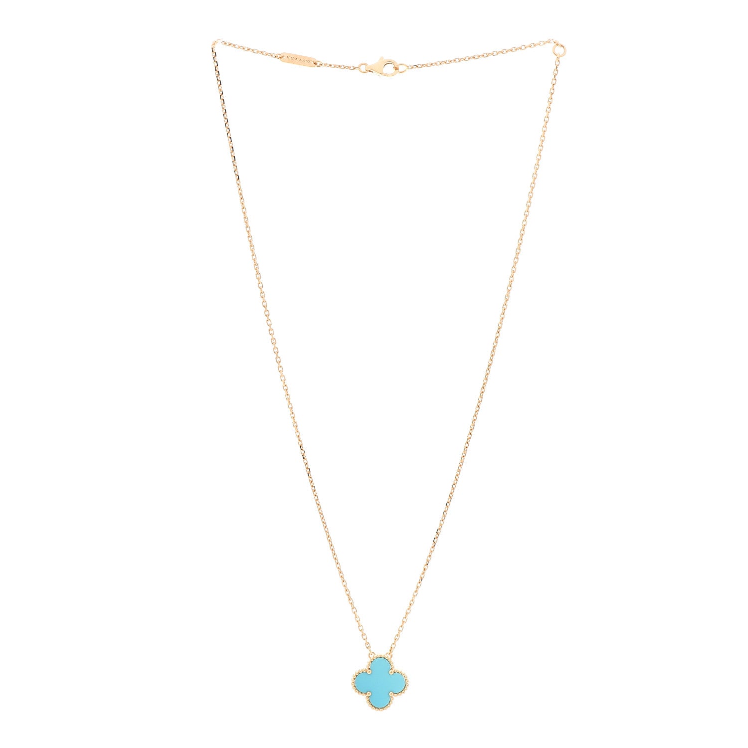 Van Cleef & Arpels 18K Yellow Gold Turquoise Vintage Alhambra Pendant Necklace 3 of 6