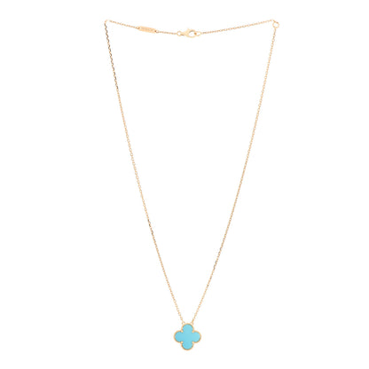 Van Cleef & Arpels 18K Yellow Gold Turquoise Vintage Alhambra Pendant Necklace 3 of 6