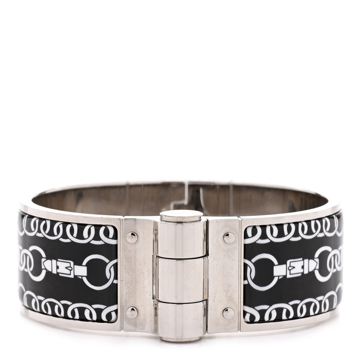 Enamel Printed Wide Balades Equestres Positif Negatif Hinged Bracelet S Black