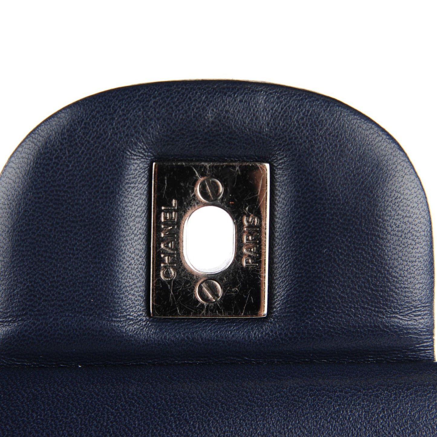 Lambskin Quilted Maxi Double Flap Dark Blue