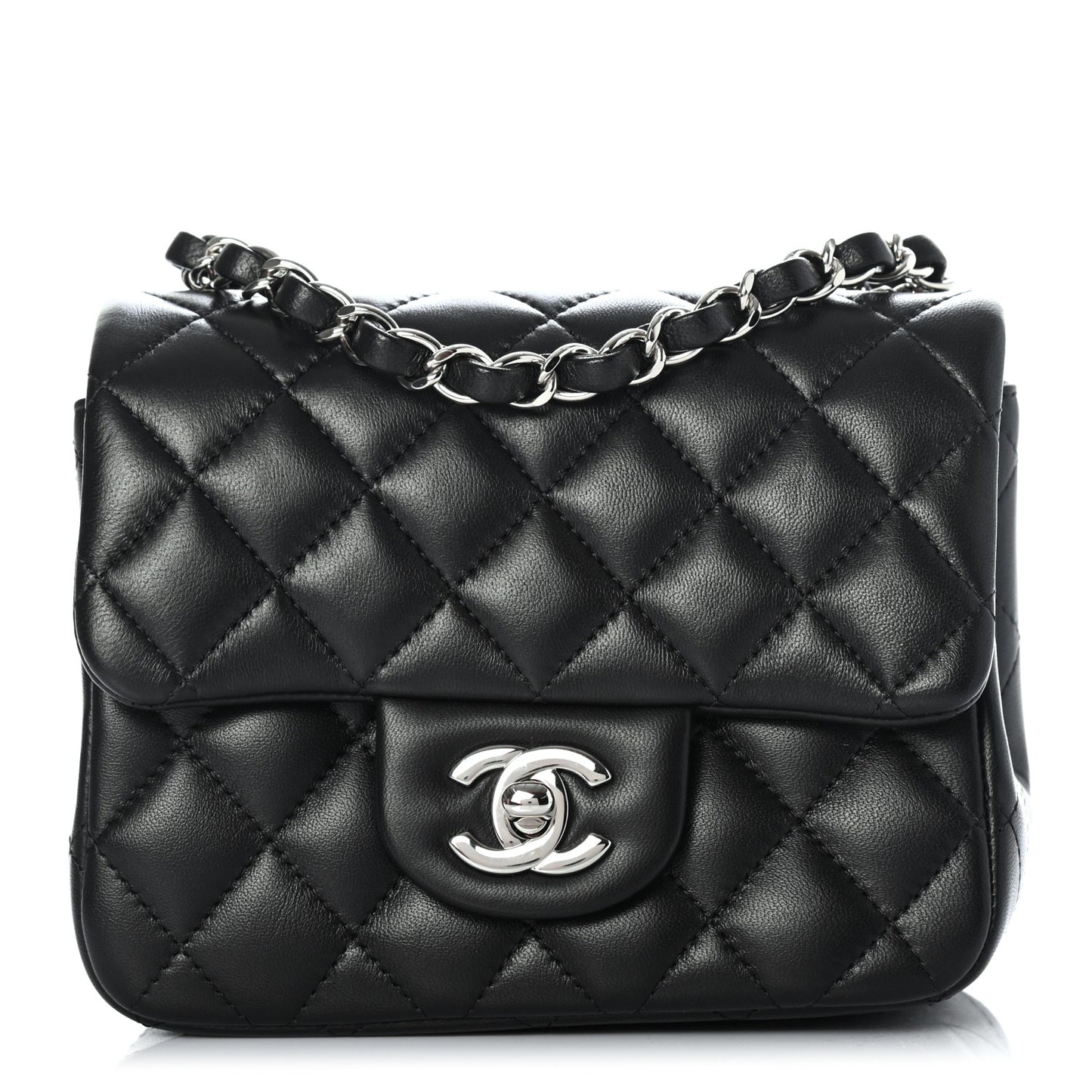Lambskin Quilted Mini Square Flap Black