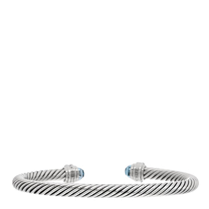 David Yurman Sterling Silver Diamond Blue Topaz 5mm Cable Classics Bracelet 2 of 3