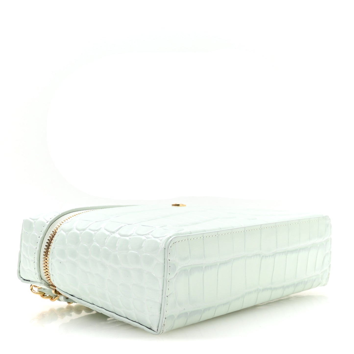 Calfskin Crocodile Embossed Crococo Top Handle Slim Vanity Case With Chain Light Blue