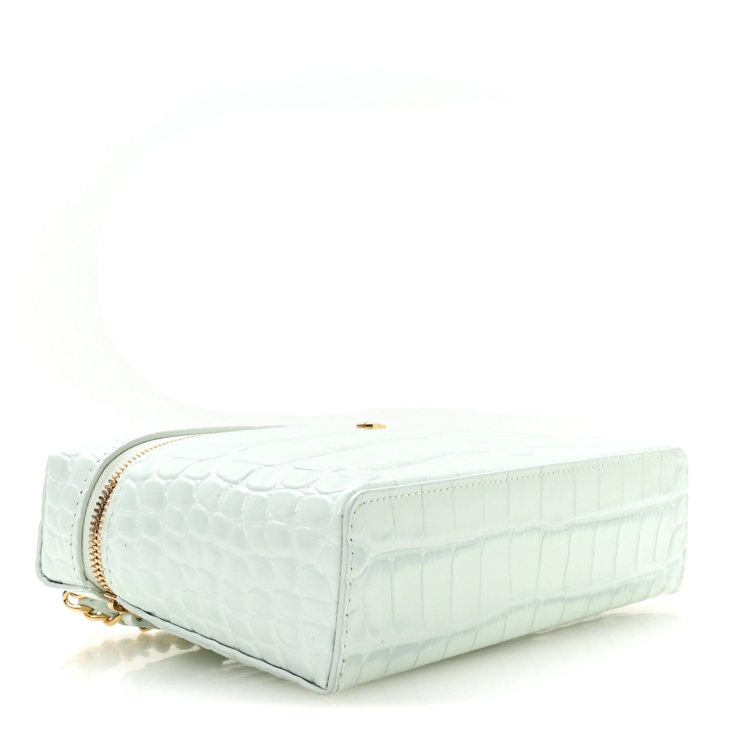 Chanel Calfskin Crocodile Embossed Crococo Top Handle Slim Vanity Case With Chain Light Blue 4 of 11