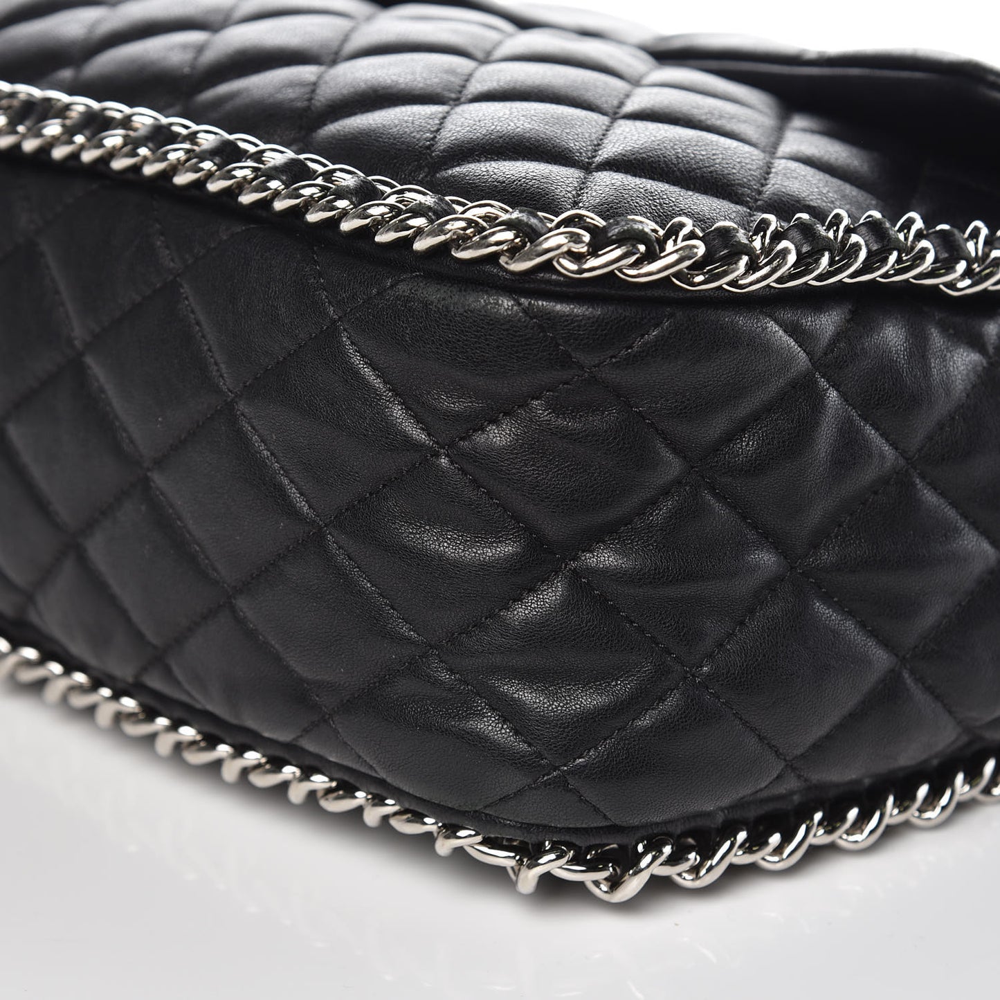 Washed Lambskin Quilted Maxi Chain Around Flap Black