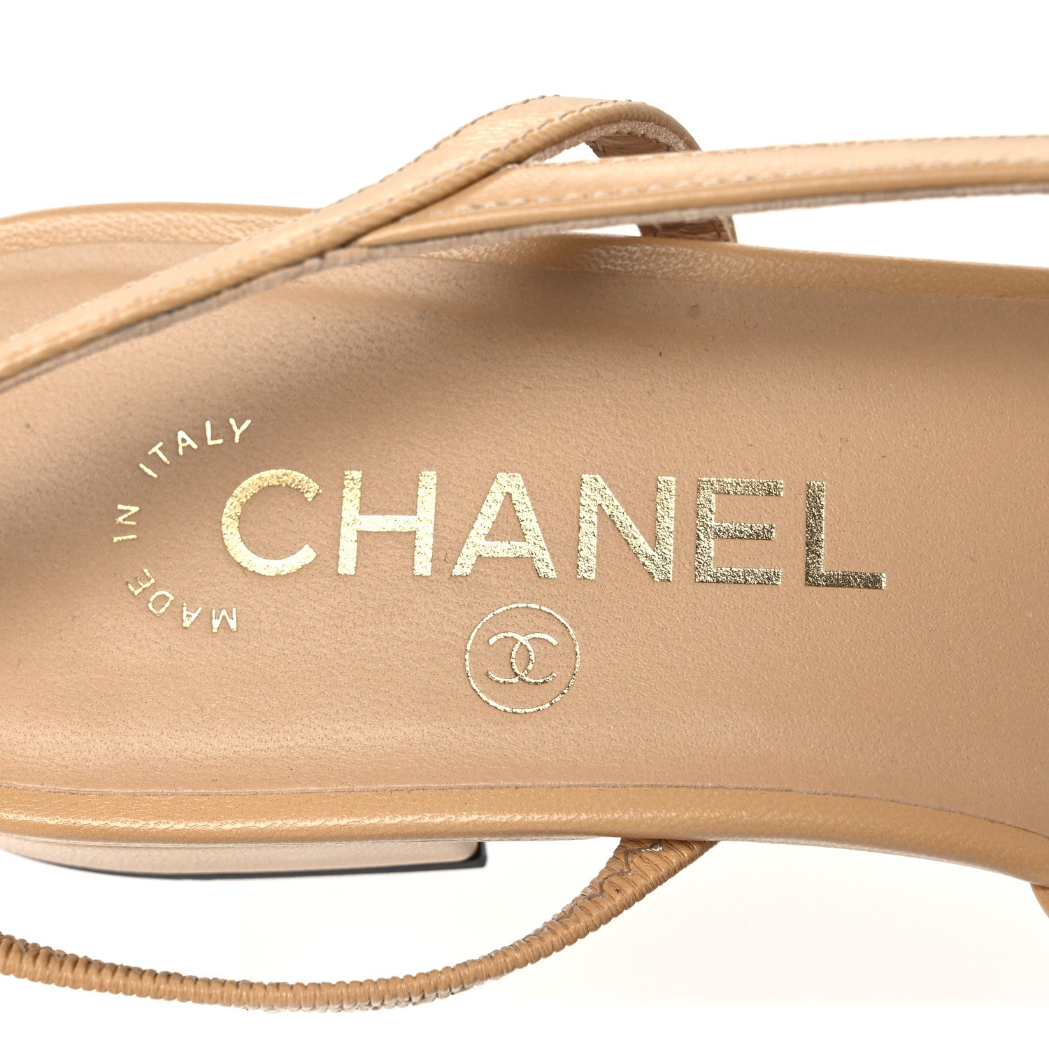 Chanel Goatskin Grosgrain Cap Toe CC Slingback Sandals 38.5 Beige Black 9 of 11