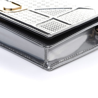 Christian Dior Metallic Patent Micro-Cannage Diorama Wallet on Chain Pouch Silver 9 of 10