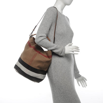 Burberry Canvas Mega Check Medium Ashby Hobo Saddle Brown 2 of 9