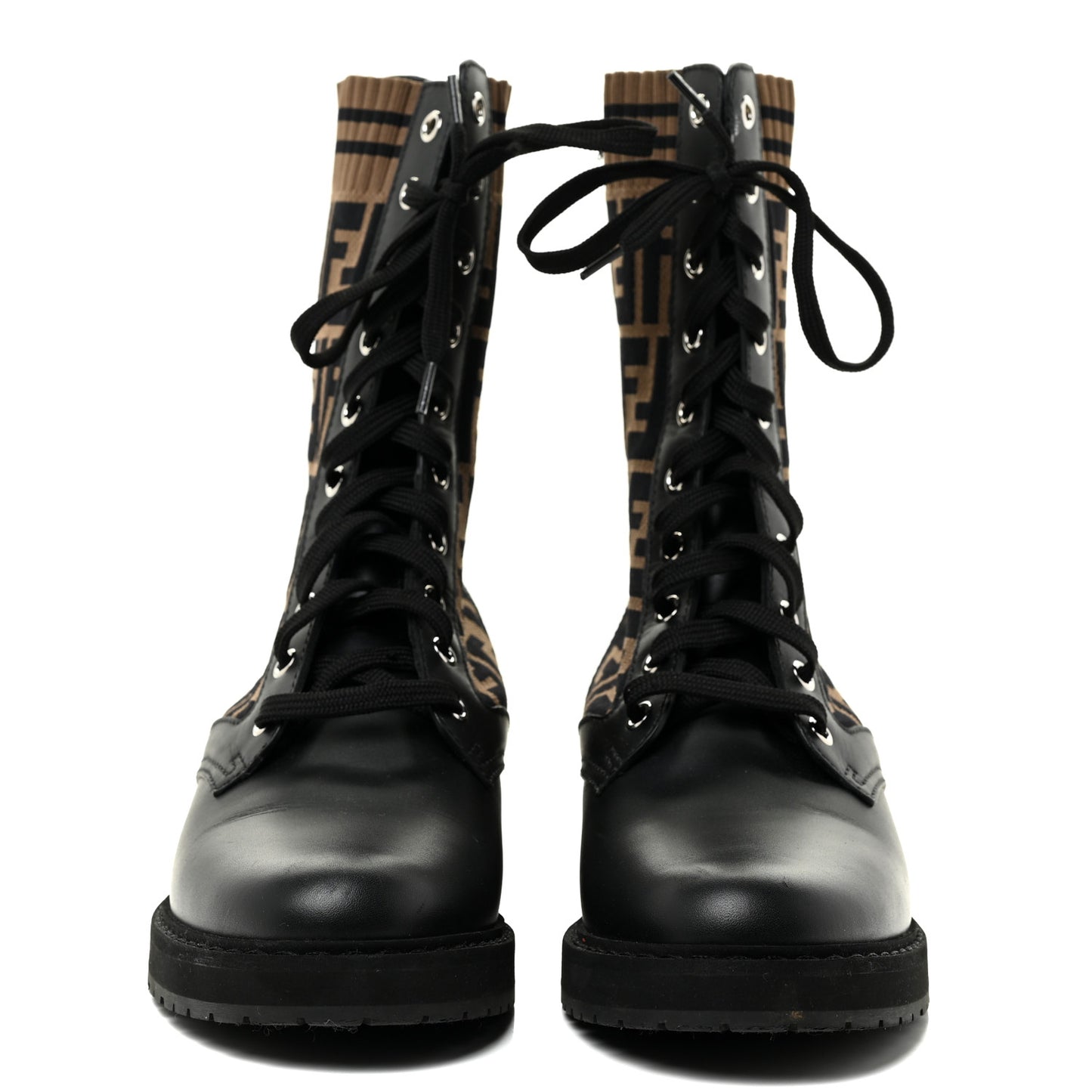 Calfskin Stretch Fabric FF Rockoko Biker Boots 39 Black Tobacco