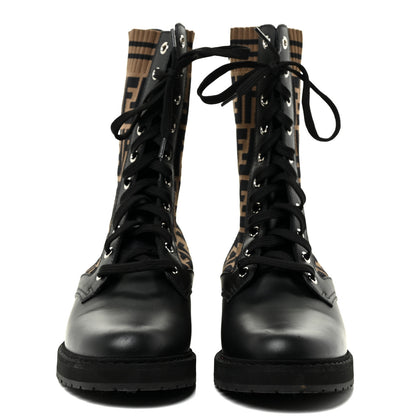 Fendi Calfskin Stretch Fabric FF Rockoko Biker Boots 39 Black Tobacco 2 of 18