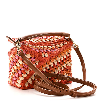 Loewe Raffia Crochet Calfskin Paula's Ibiza Mini Puzzle Edge Bag Bright Orange Pink 3 of 9