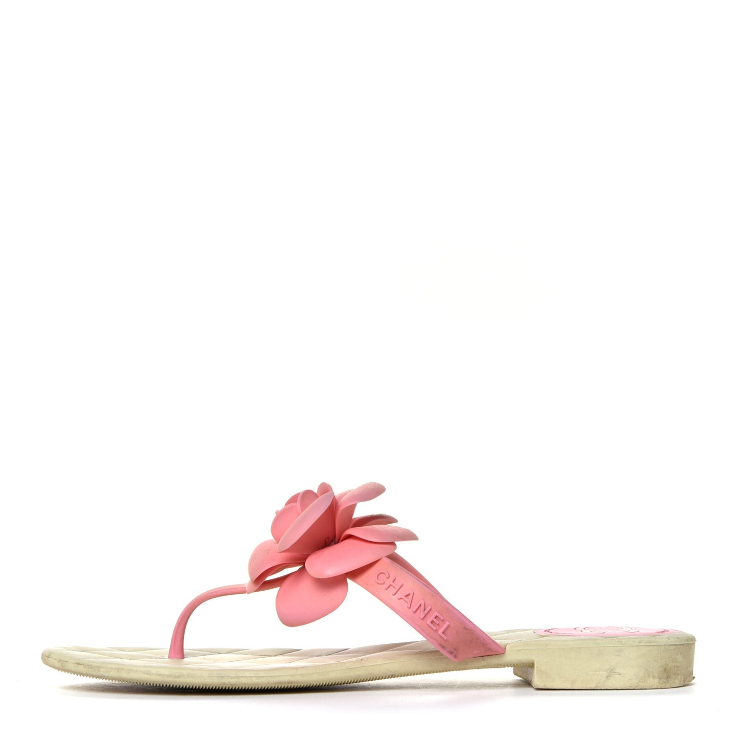 Jelly Quilted Camellia Thong Sandals 38 Beige Pink