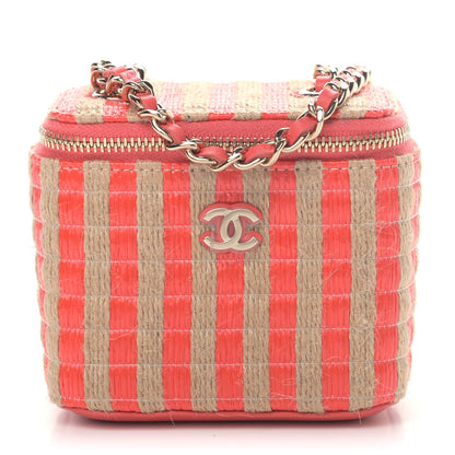 Chanel Raffia Jute Striped Mini Vanity Case With Chain Red Beige 1 of 4