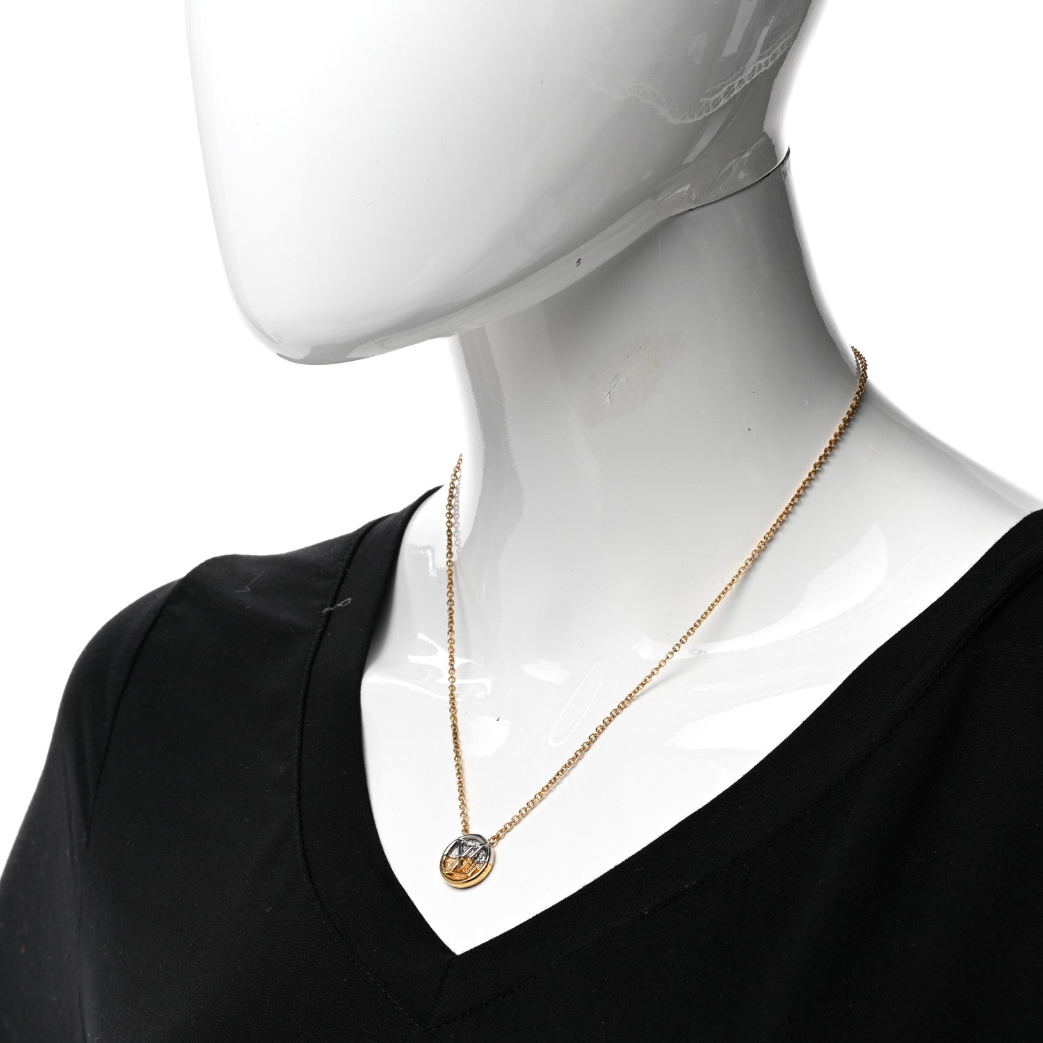 Louis Vuitton Metal L to V Necklace Gold Silver 2 of 6
