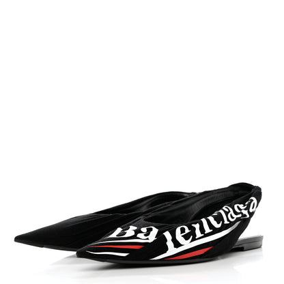 Balenciaga Jersey Crepe Political Campaign Logo Knife Pointed Slingback Flats 38 Black White Rouge 3 of 8